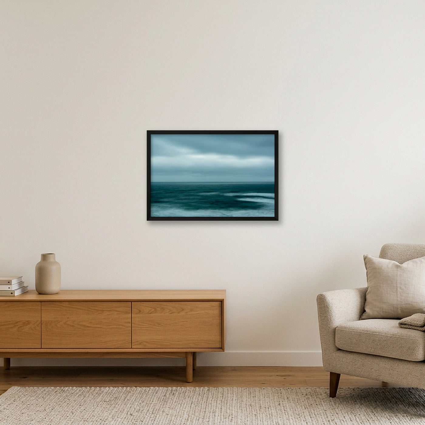 icm-dark-minimal-seascape-print-01 — 60×40cm, 24×16" Black Frame