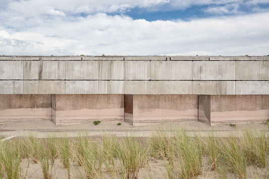 A geometric architectural detail of a concrete wall at Scheveningen.
