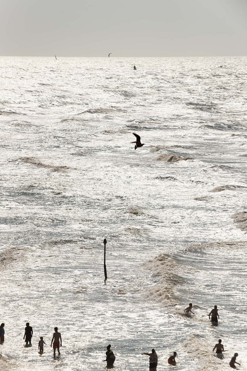 Black and white image of the Nieuwe Maas river and industrial structures beyond.