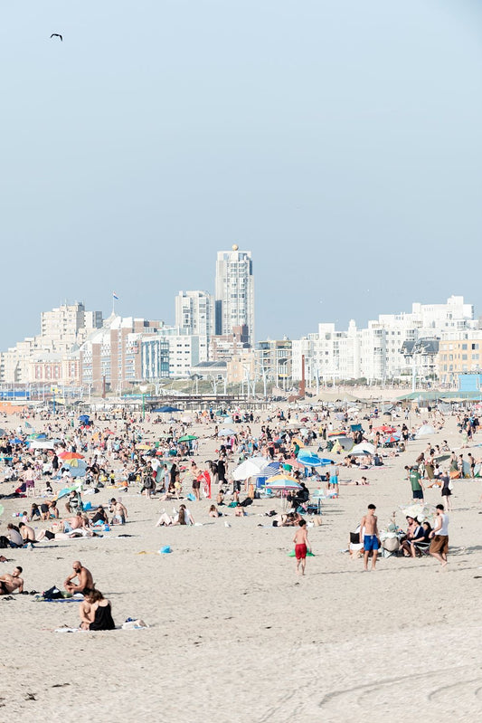 A packed beach on a hot summers day at Scheveningen, The Hague