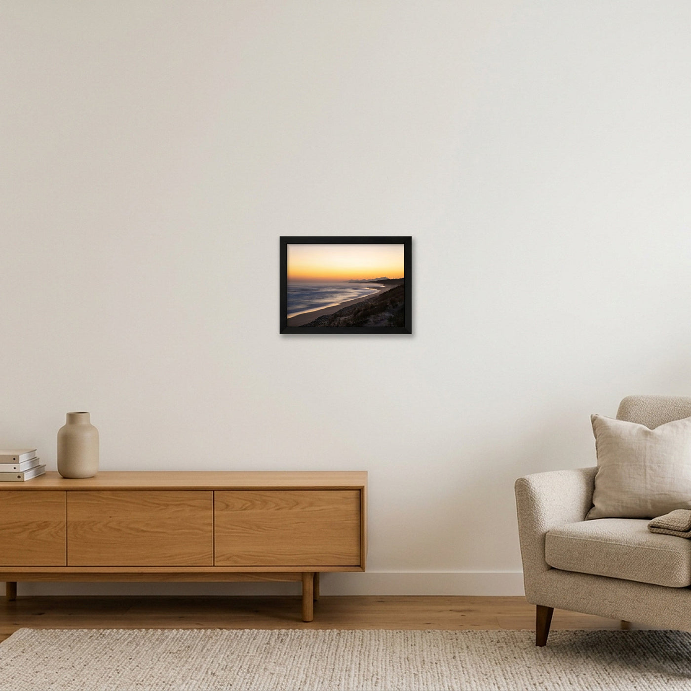 icm-minimal-sunset-seascape-print-01 — A4 (30×21cm, 12×8") Black Frame