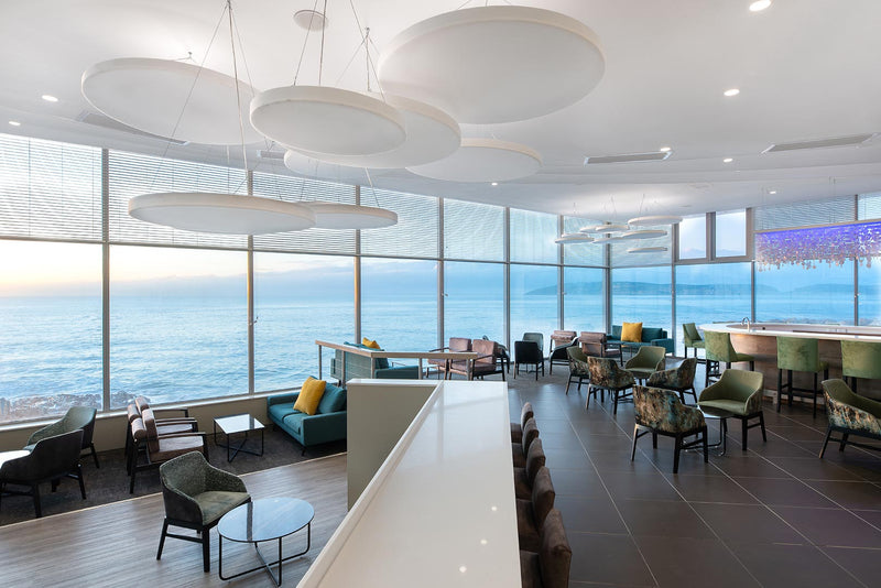 Hotel bar architectural photography style.