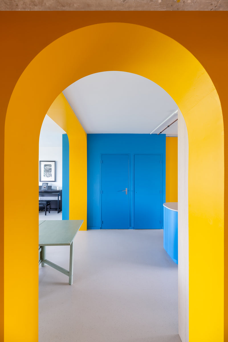 Colourful architectural detail in Amsterdam flat.