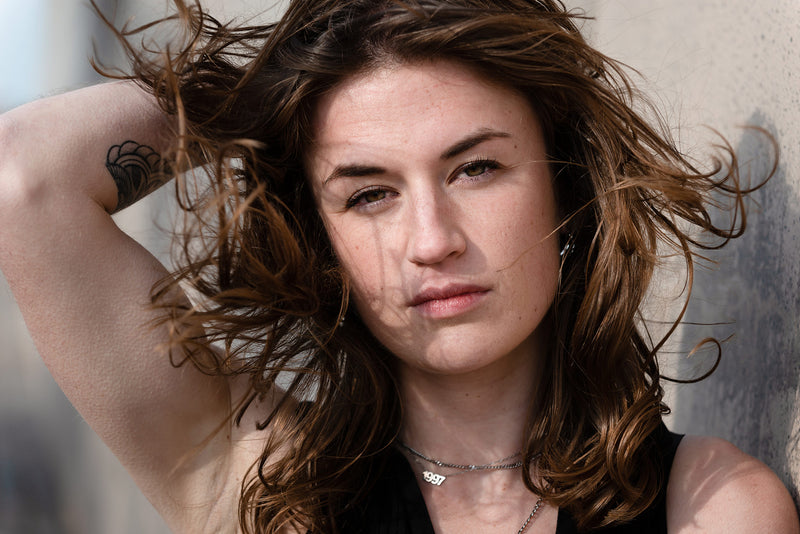 Close up portrait of influencer shot at at Scheveningen