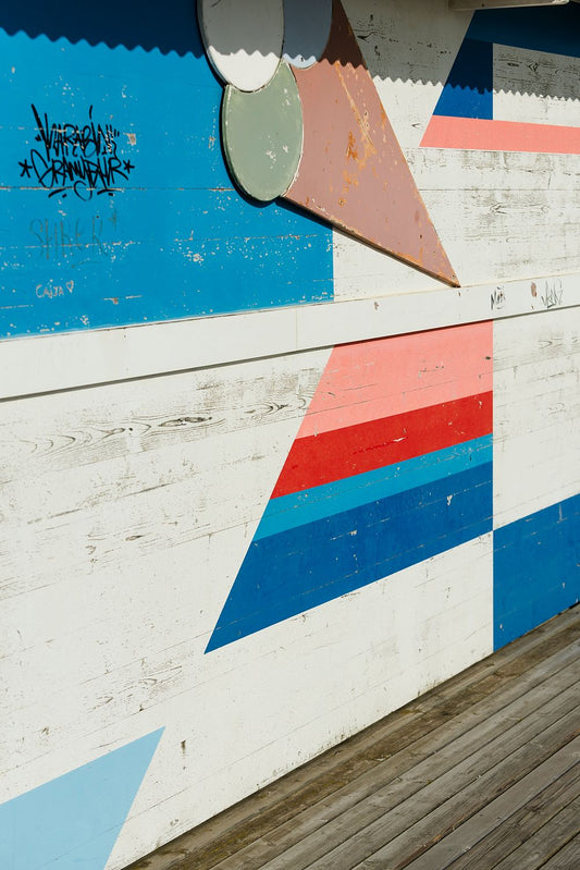 An architectural detail on the wall of a hoarding on The Pier at Scheveningen.